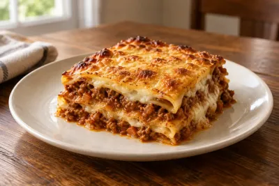 Lasagna cu carne și sos bechamel - imagine de prezentare generată cu AI