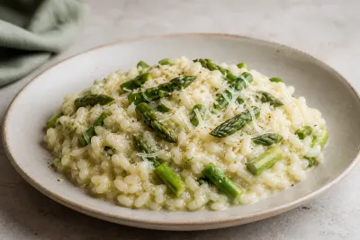 Risotto cu sparanghel și parmezan - imagine generată cu AI