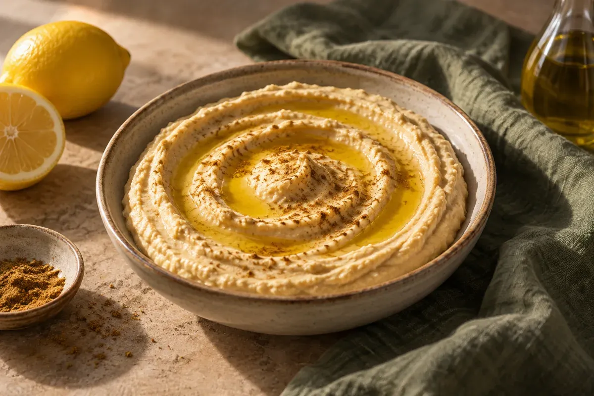 Hummus cremos cu lămâie - imagine de prezentare generată cu AI