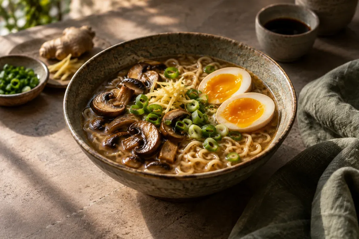 Ramen cu ciuperci și ou - imagine de prezentare generată cu AI