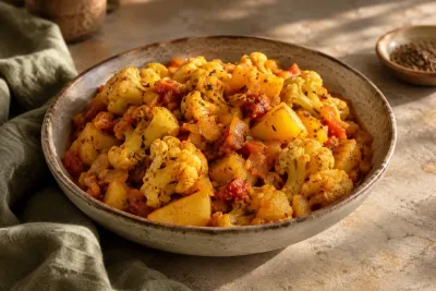 Aloo gobi cu cartofi și conopidă - imagine de prezentare generată cu AI