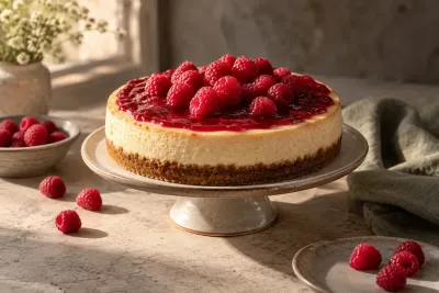 Cheesecake cu zmeură - imagine de prezentare generată cu AI