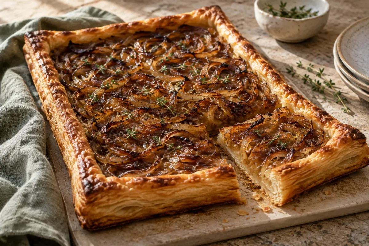 Tartă cu ceapă caramelizată - imagine de prezentare generată cu AI
